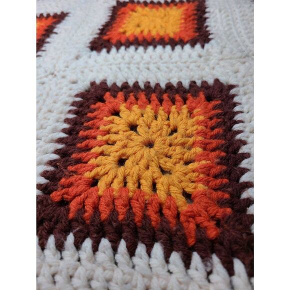 Afghan Blanket '70s 60x47 orange brown - Picture 2 of 2